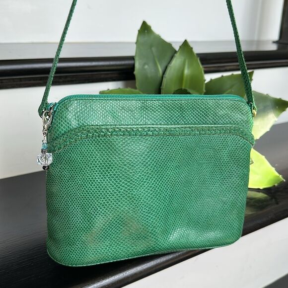Ganson Green Textured Leather Crossbody Shoulder Purse Bag Minimalist Clean - Picture 1 of 7
